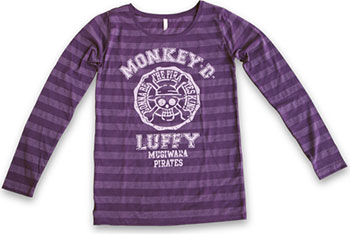 【クリックで詳細表示】From TV animation ワンピース ルフィ ボーダーロングスリーブTシャツ/パープル-ガールズフリー[コスパ]《在庫切れ》