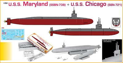 【クリックで詳細表示】プラモデル 1/350 現用アメリカ海軍 U.S.Sメリーランド(SSBN-738)＋U.S.Sシカゴ(SSN-721)[プラッツ]《在庫切れ》