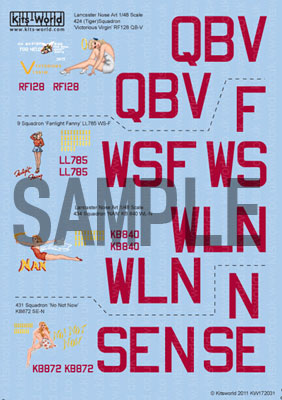 【クリックで詳細表示】KW172031 キッツワールドデカール 1/72 英空軍 アブロランカスター ＂B＂ Mk.I 第424飛行隊[プラッツ]《発売済・取り寄せ※暫定》＂Victorious Virgin＂ RF128 QB-V， 第9飛行隊 ＂Fanlight Fanny＂ LL785 WS-F， アブロランカスター ＂B＂ Mk.X 第434飛行隊 ＂NAN＂ KB840 WL-N， 第431飛行隊 ＂No No Now＂ KB872 WS-F