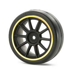 【クリックで詳細表示】ラジコンパーツ ミディアムナロー10本スポークホイール ブラック/ゴールドリム(±0)[タミヤ]《発売済・取り寄せ※暫定》