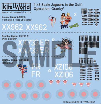 【クリックで詳細表示】KW148051 キッツワールドデカール 1/48 英空軍 SEPECAT ジャギュア GR Mk.1A[プラッツ]《取り寄せ※暫定》’Fat Slags’/’Pink Spitfire’/’Britannia’グランビー作戦
