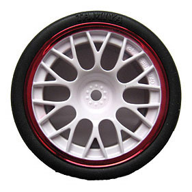 【クリックで詳細表示】ラジコンパーツ ミディアムナローメッシュホイール・ホワイト/レッドリム(＋2)[タミヤ]《発売済・取り寄せ※暫定》