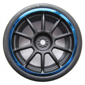 【クリックで詳細表示】ラジコンパーツ ミディアムナロー10本スポークホイール・ブラック/ブルーリム(±0)[タミヤ]《発売済・取り寄せ※暫定》