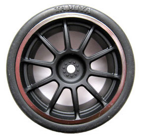 【クリックで詳細表示】ラジコンパーツ ミディアムナロー10本スポークホイール・ブラック/クロームリム(±0)[タミヤ]《発売済・取り寄せ※暫定》