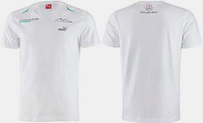 【クリックで詳細表示】メルセデスAMGペトロナス 2013年モデル ＂シューマッハ＂ Tシャツ (メンズ) ホワイト Sサイズ[BRANDON]《在庫切れ》