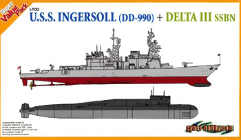 【クリックで詳細表示】プラモデル 1/700 アメリカ海軍駆逐艦インガソルDD-990 ＋ ソ連海軍原子力潜水艦 デルタIII(2隻セット)[プラッツ]《取り寄せ※暫定》