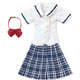 Pureneemo S Size - PNS St. Potre Dame Jr. High School Summer Uniform Set/ White x Navy Plaid Pattern (Doll Clothing)