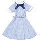 Pureneemo M Size Sarah's A La Mode - Cleric Round Collar One-piece Dress/ Blue Checkers (Doll Clothing)