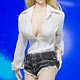 1/6 シフォンシャツ & デニム ホットパンツセット B (ホワイトシャツ/ウォッシュドブラックジーンズ) (ATX-016B) (ドール用衣装)