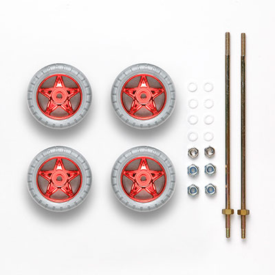 ミニ四駆パーツ スーパーXナット止め小径レッドメッキホイール＆バレル