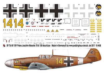 エアクラフトシリーズ 1/48 Bf109F ハンス・ヨアヒム・マルセイユ機デカール[ペディングハウスデカール]《在庫切れ》
