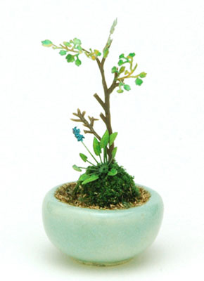 【中古】盆栽ミニチュア THE BONSAI 丸鉢寄せ植え 水色[プラッツ]