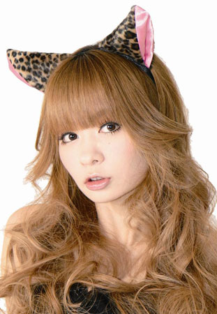 フワフワ猫耳カチューシャ 横耳 豹柄/ピンク[クリアストーン]《在庫切れ》
