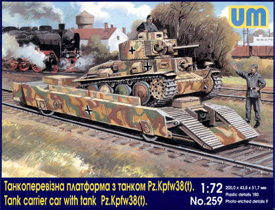 1/72 独装甲列車運搬車+38(t)戦車 プラモデル（再販）[ユニモデル 