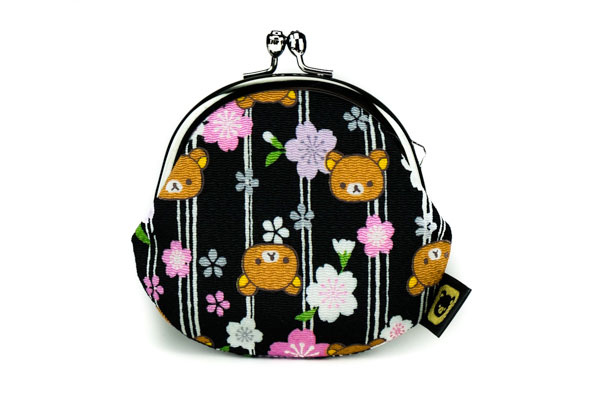 りらっくま ちりめん小物雑貨シリーズ(桜縞柄) 2.5丸がま口 黒[寺子屋]《在庫切れ》