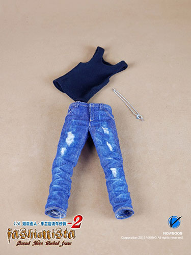 1/6 ブラックベスト＆ハンドメイドウェザリングジーンズセット(VK-FS-005)(ドール用衣装)[Viking]《在庫切れ》