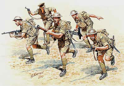 1/35 英・第8軍北アフリカ兵士5体・突撃シーン プラモデル（再販）[マスターボックス]《在庫切れ》