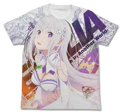 Re：ゼロから始める異世界生活 エミリア フルグラフィックTシャツ/ホワイト-S（再販）[コスパ]《０７月予約》