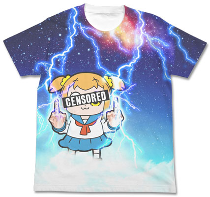ポプテピピック サンダーポプ子フルグラフィックTシャツ/ホワイト-S（再販）[コスパ]《在庫切れ》
