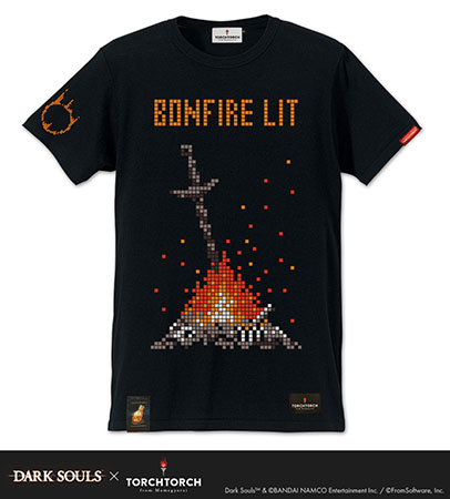 ダークソウル × TORCH TORCH/ 8bitの篝火のTシャツ： ブラック Sサイズ