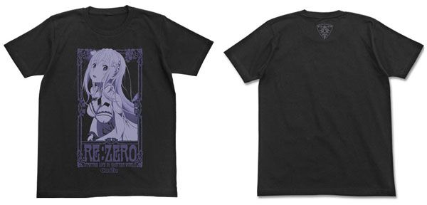 Re：ゼロから始める異世界生活 エミリアTシャツ/ブラック-L[コスパ]