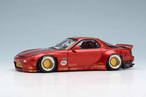 1/43 Rocket Bunny RX-7(FD3S) キャンディレッド / 6666 wheels！ (ゴールド/ポリッシュリム)