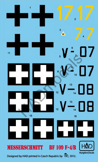 1/48 WW.II ハンガリー空軍 メッサーシュミットBf109 F-4/b デカール[HADモデル]《在庫切れ》