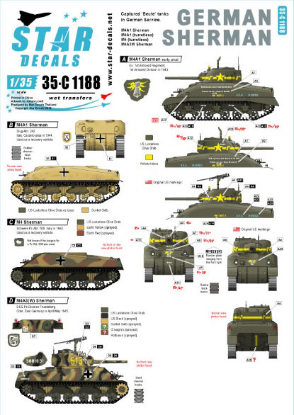 1/35 WWII ドイツ ドイツ軍のM4シャーマン/ドイツ軍に鹵獲され再就役したシャーマン M4、M4A1、M4A3(W)[Star Decals]《在庫切れ》