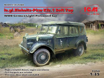 1/35 ドイツ le gl.Pkw Kfz.1 軽四輪駆動乗用車 ソフトトップ プラモデル[ICM]