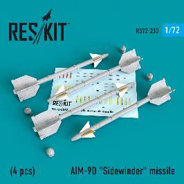 1/72 AIM-9D サイドワインダーミサイル w/リムーブ・ビフォア・フライトカバー (4個入り)[RES/KIT]《在庫切れ》