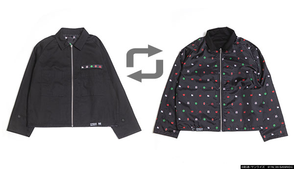 ガンダム×ハローキティ ピクセルパターン リバーシブルJKT unisex BLK 