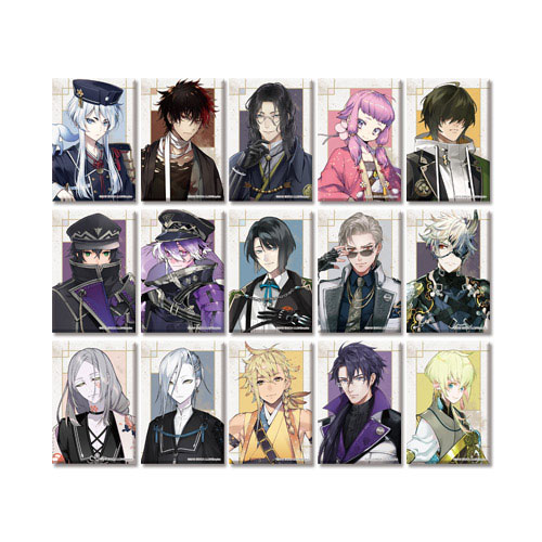 刀剣乱舞　スクエア缶バッジ　花丸ちびキャラ　三日月 刀剣乱舞-花丸-」お座りポーズ＆ちびキャラ刀剣男士の描き下ろし