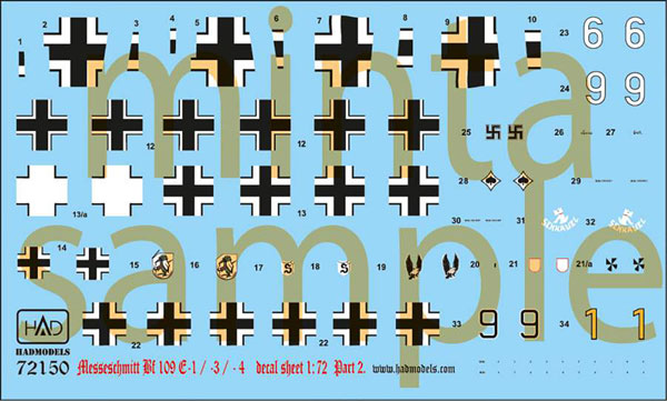 1/72 WW.II ドイツ空軍 メッサーシュミット Bf109 E-1/3/4 パート2 デカール[HADモデル]《在庫切れ》