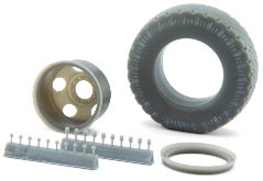 1/25 トラック用11 x 20ホイールセット(ホイール、タイヤ、シングル ＆ダブルのナットボルト) 1組入り[Bra.Z Models]《在庫切れ》