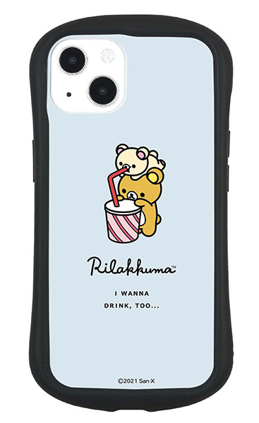 リラックマ iPhone 13 対応 ハイブリッドガラスケース ジュース
