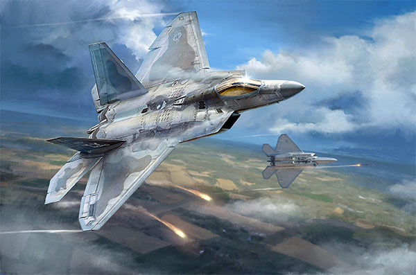プラモデル完成機　1/48　ラプター(2) ハセガワ 1/48 航空機 PT45 F-22 ラプター アメリカ空軍 制空
