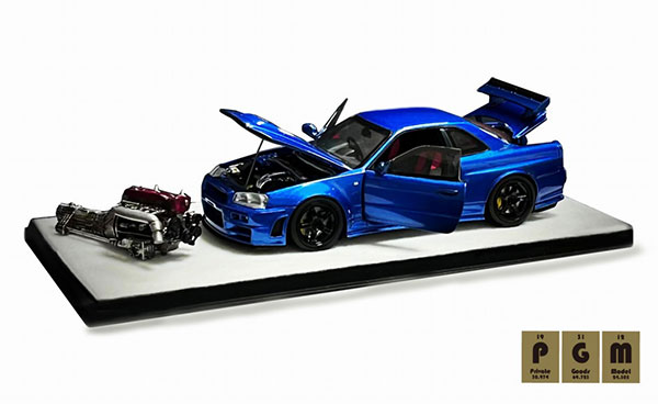 1/43 Nismo R34 GT-R Z-tune Metallic Blue ※フル開閉機能付[PGM