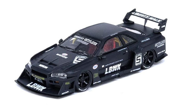 イノモデル1/64 LBWK ER34 スーパーシルエットマットブラック 1/64 Nissan スカイライン “LBWK” (ER34) スーパーシルエット