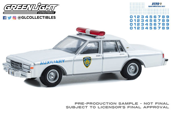 1/64 Hot Pursuit - 1989 Chevrolet Caprice - New York City Police Dept (NYPD) Auxiliary with NYPD Squad Number Decal Sheet《在庫切れ》