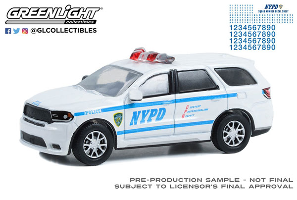 1/64 Hot Pursuit - 2019 Dodge Durango - New York City Police Dept (NYPD) with NYPD Squad Number Decal Sheet[グリーンライト]