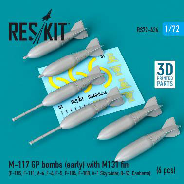 1/72 M-117 750ポンド爆弾 (初期型)w/M-131フィン (6個入)[RES/KIT]《在庫切れ》