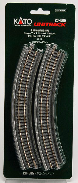 20-505 単線高架曲線線路R249-45° (2本入)[KATO]《発売済・在庫品》