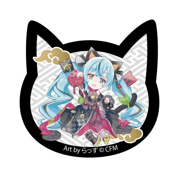 初音ミク×招き猫」 猫型アクリルマグネット Art by らっす 黒猫 座り