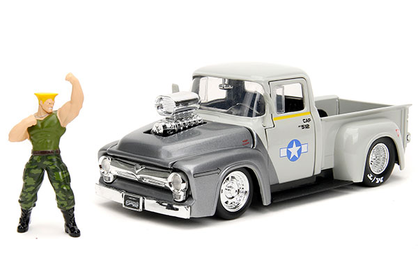 ストリートファイター 1/24スケール ダイキャストミニカー フィギュア付き 1956 Ford F-100 ピックアップ + ガイル