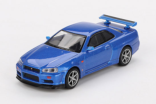 1/64 Nissan スカイライン GT-R R34 Vスペック ベイサイドブルー(右ハンドル)[MINI GT]