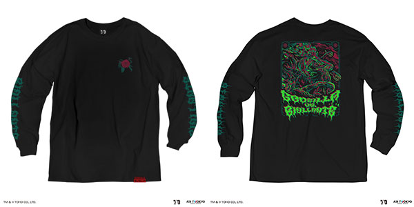 ゴジラ 70周年記念 平成・VSシリーズ キャラクターイラスト ロングスリーブTシャツ 1(ゴジラVSビオランテ) ブラック L[AIR TWOKYO]《発売済・在庫品》