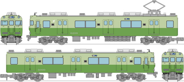 鉄道コレクション 名古屋鉄道6000系(いもむし復刻塗装列車・6009編成)2両セット[トミーテック]