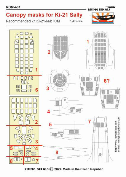 1/48 Ki-21-I 九七式重爆撃機塗装マスクシール (ICM用)[ライジングデカール]