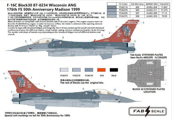 1/48 F-16C ウィスコンシン空軍州兵 第176戦闘飛行隊 50周年 デカール[ファブスケールスタジオ]