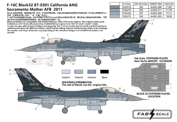 1/72 F-16C カリフォルニア空軍州兵 サクラメント マザー航空基地 2011年[ファブスケールスタジオ]